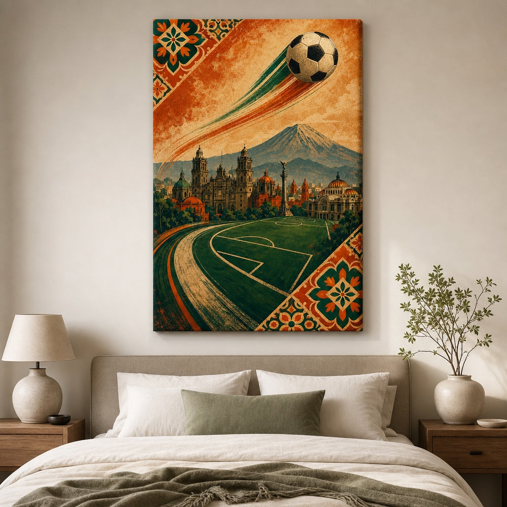 Mexico City Heritage Soccer Canvas Wall Art 24×36 inch wrapped canvas wall mockup