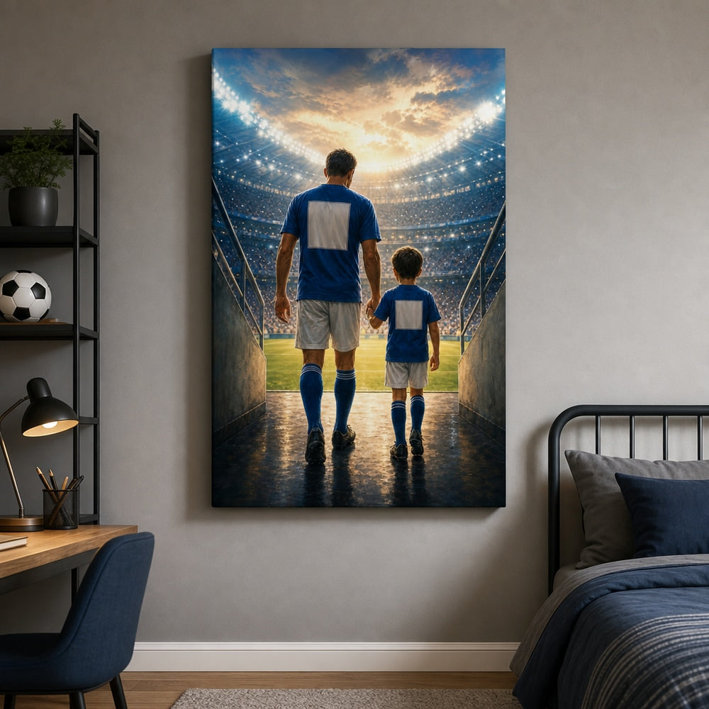 Custom Father and Son Stadium Tunnel Canvas Wall Art 24×36 inch wrapped canvas wall mockup generated with gpt-image-2