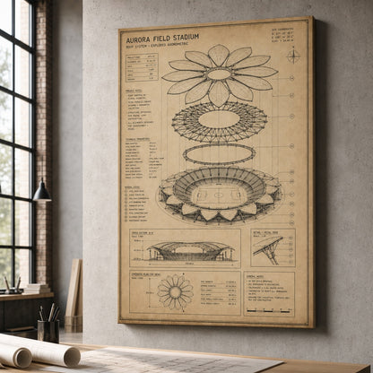 Kraft Paper Stadium Roof Blueprint Canvas Wall Art 24×36 inch wrapped canvas wall mockup
