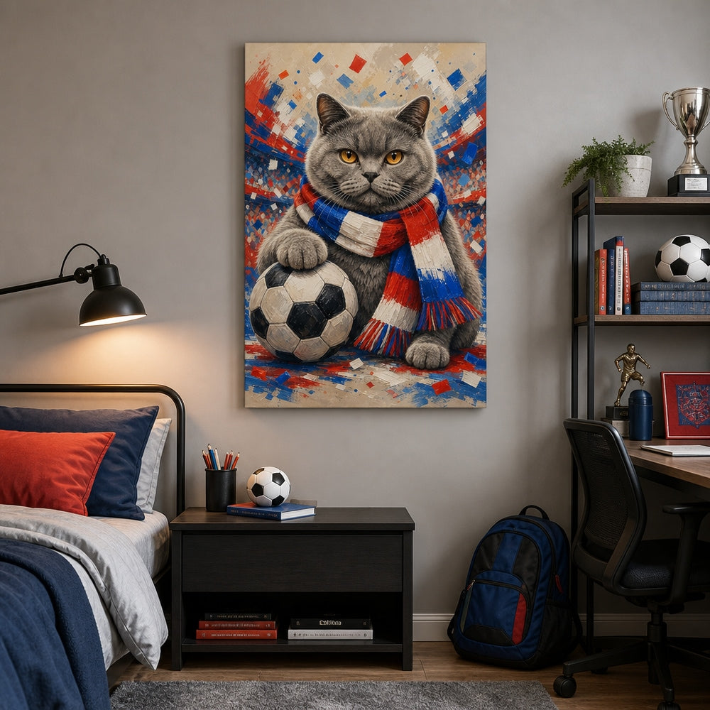 British Shorthair Soccer Fan Canvas Wall Art 24×36 inch wrapped canvas wall mockup