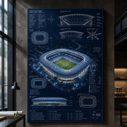 Night Stadium Blueprint Overlay Canvas Wall Art 24×36 inch wrapped canvas wall mockup