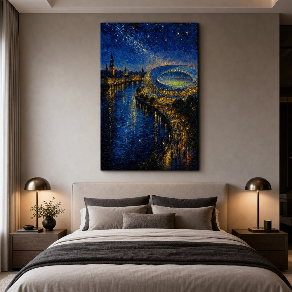 Riverside Starry Stadium Soccer Canvas Wall Art 24×36 inch wrapped canvas wall mockup