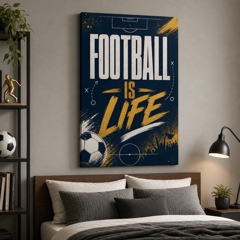 Football Is Life Typography Canvas Wall Art 24×36 inch wrapped canvas wall mockup