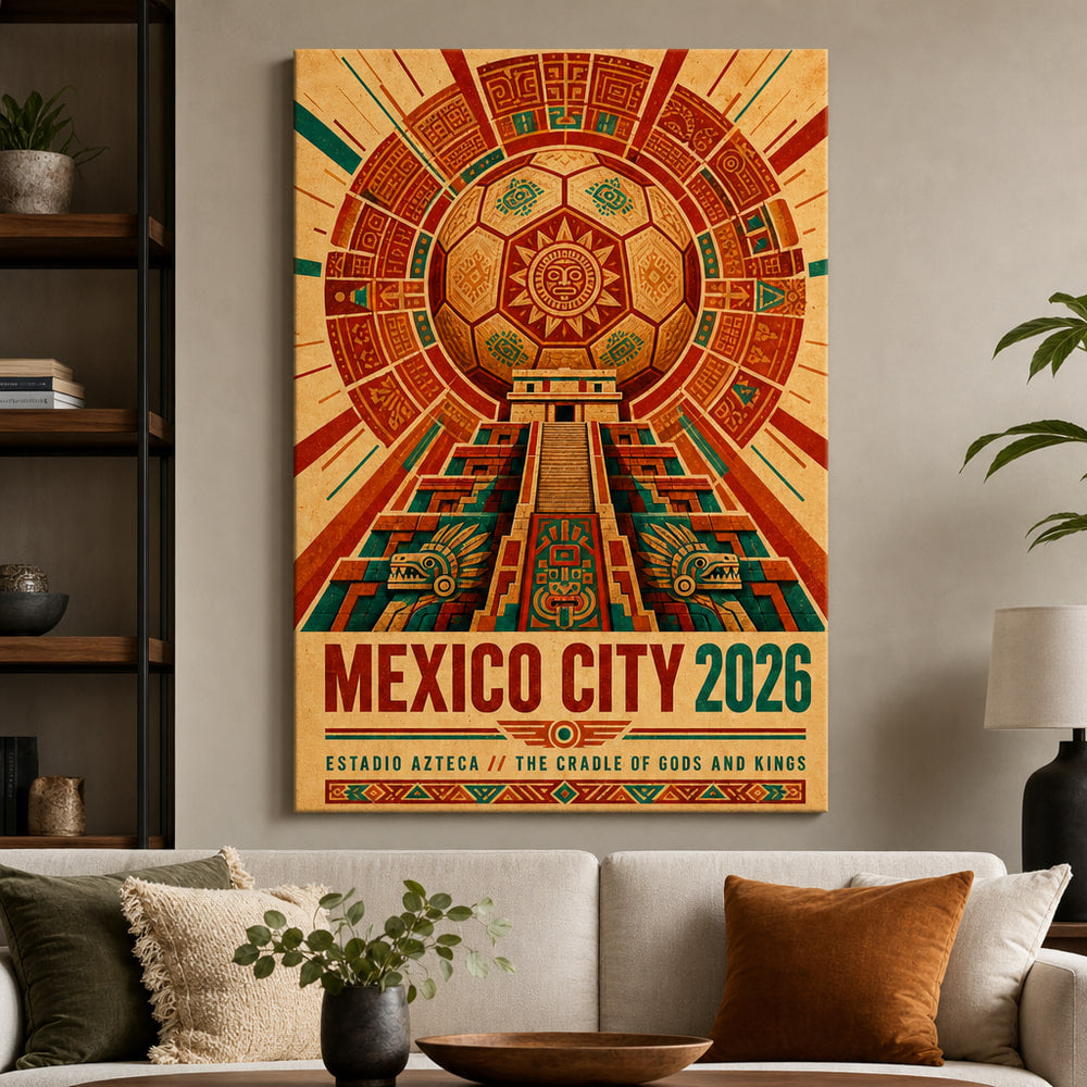 Mexico City 2026 Aztec Totem Soccer Canvas Wall Art 05 24×36 inch wrapped canvas wall mockup