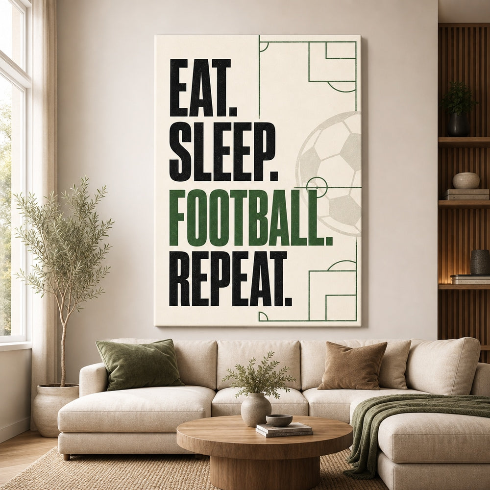 Eat Sleep Football Repeat Typography Canvas Wall Art 30×40 inch wrapped canvas wall mockup