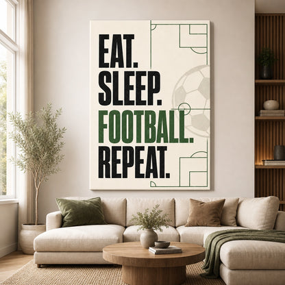 Eat Sleep Football Repeat Typography Canvas Wall Art 30×40 inch wrapped canvas wall mockup
