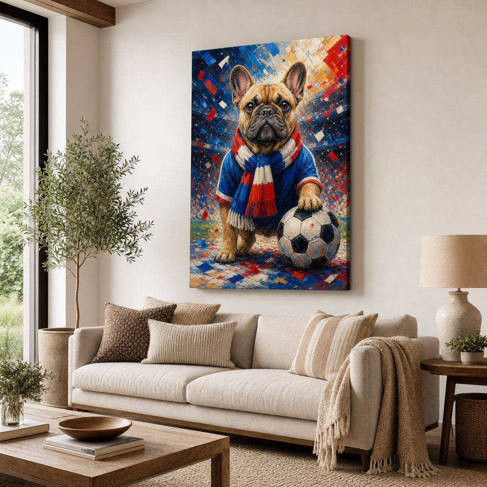 French Bulldog Soccer Fan Canvas Wall Art 30×40 inch wrapped canvas wall mockup
