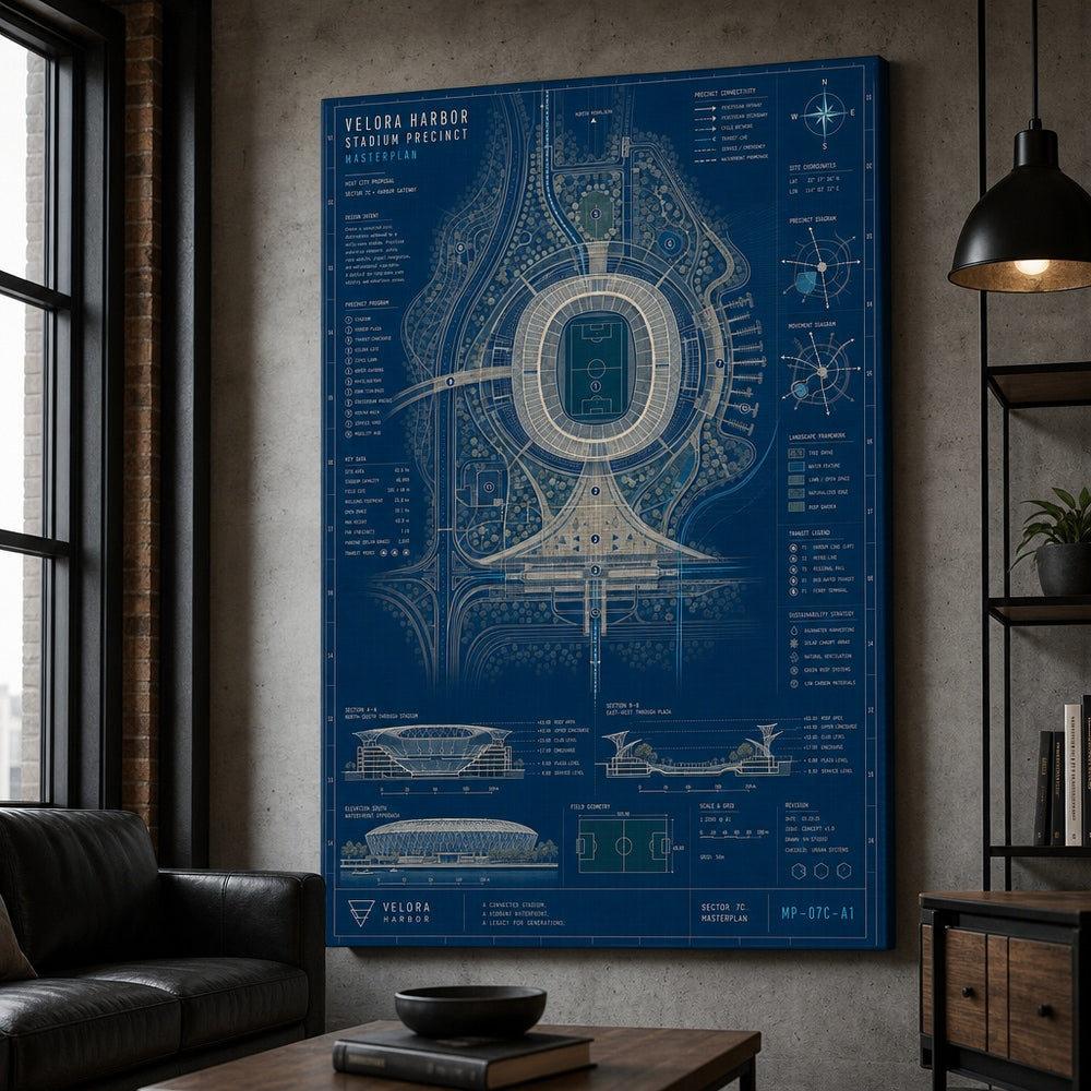 Host City Stadium Masterplan Canvas Wall Art 30×40 inch wrapped canvas wall mockup
