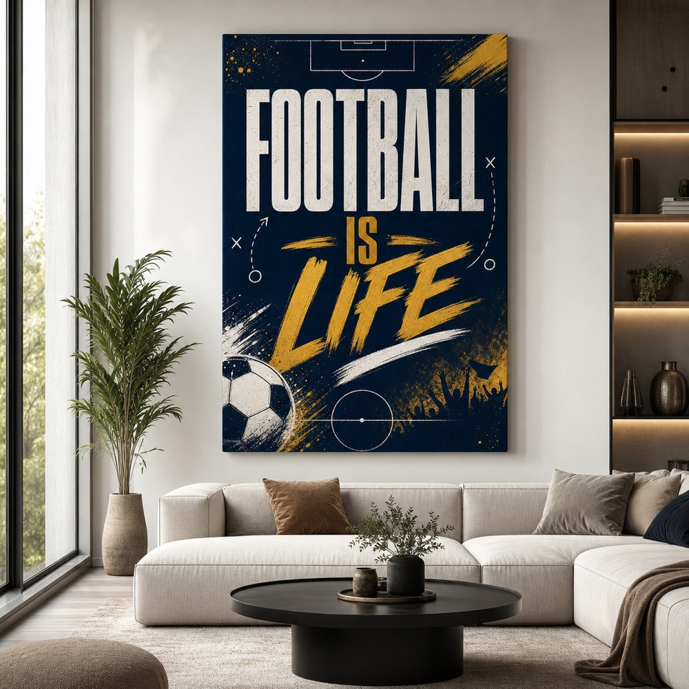 Football Is Life Typography Canvas Wall Art 30×40 inch wrapped canvas wall mockup