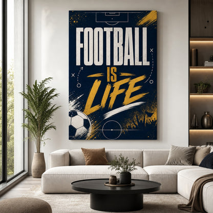 Football Is Life Typography Canvas Wall Art 30×40 inch wrapped canvas wall mockup