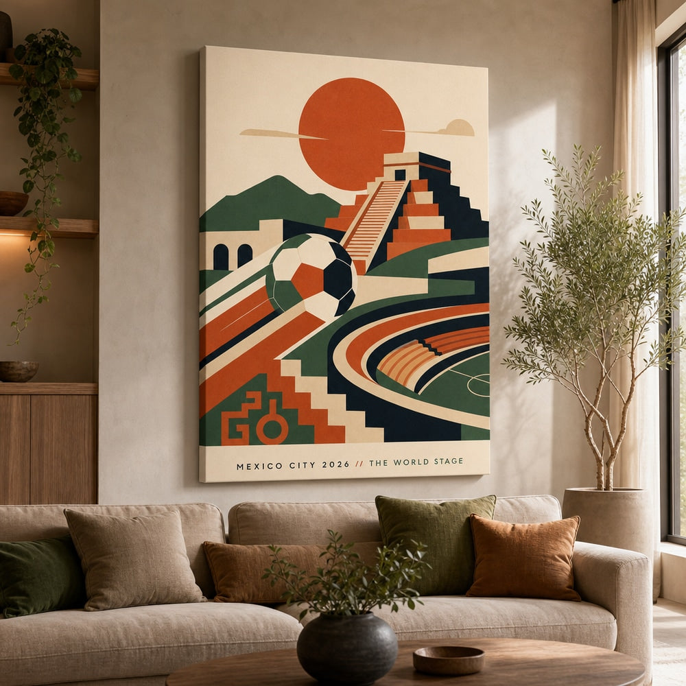 Mexico City 2026 World Stage Soccer Canvas Wall Art 30×40 inch wrapped canvas wall mockup