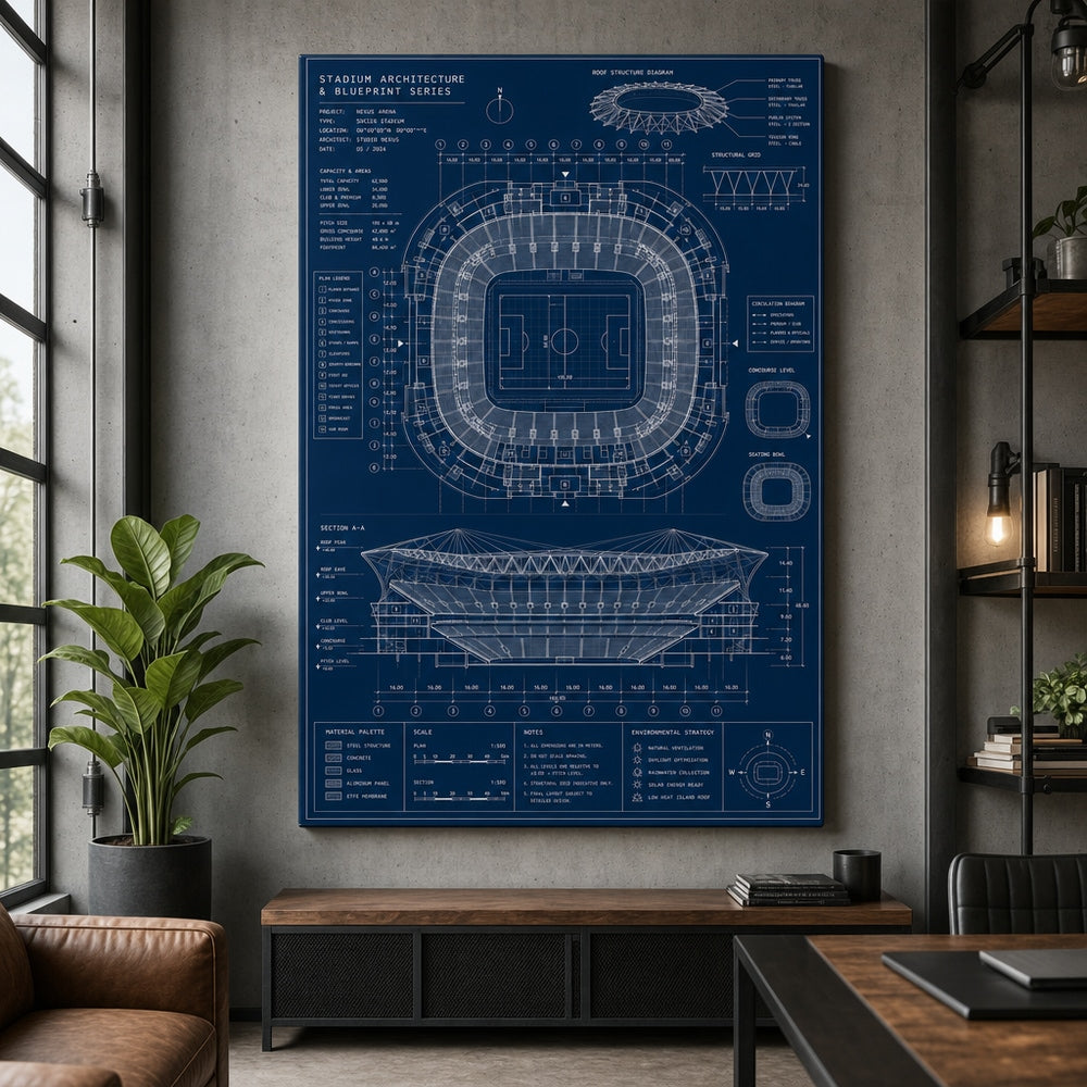 Blueprint Grand Stadium Cutaway Canvas Wall Art 30×40 inch wrapped canvas wall mockup