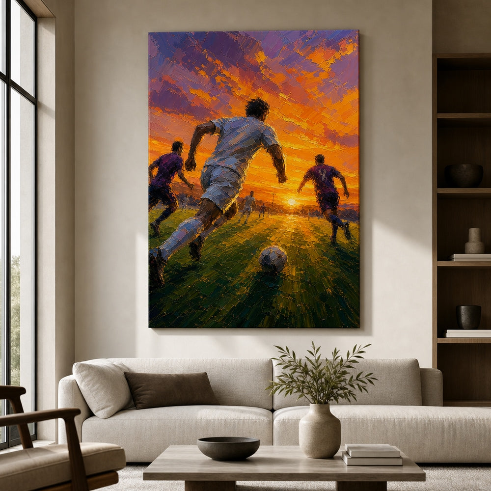 Impasto Sunset Soccer Run Canvas Wall Art 30×40 inch wrapped canvas wall mockup