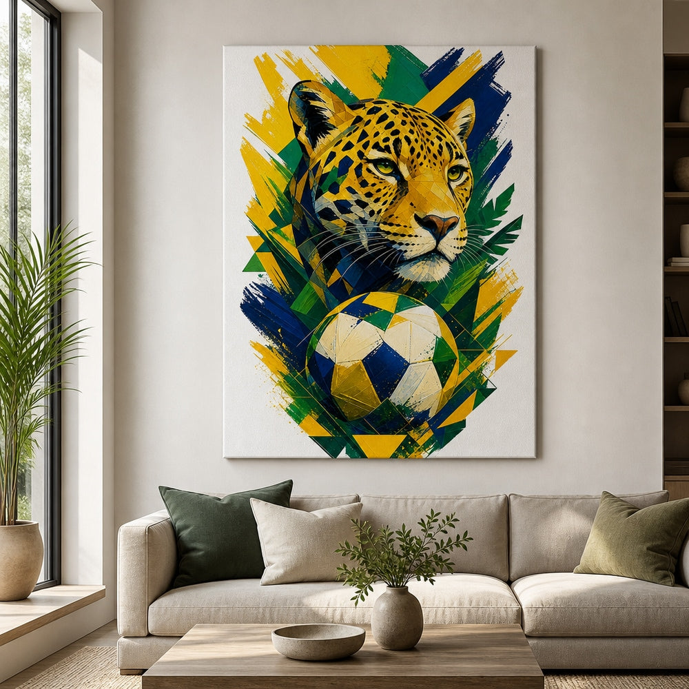 Brazil Jaguar National Pride Soccer Canvas Wall Art 30×40 inch wrapped canvas wall mockup