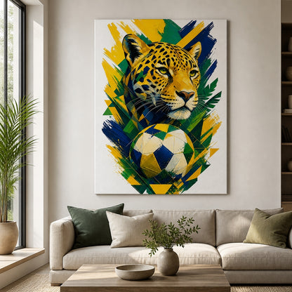 Brazil Jaguar National Pride Soccer Canvas Wall Art 30×40 inch wrapped canvas wall mockup