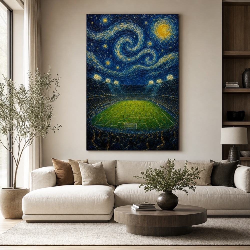 Starry Night Stadium Soccer Canvas Wall Art 30×40 inch wrapped canvas wall mockup