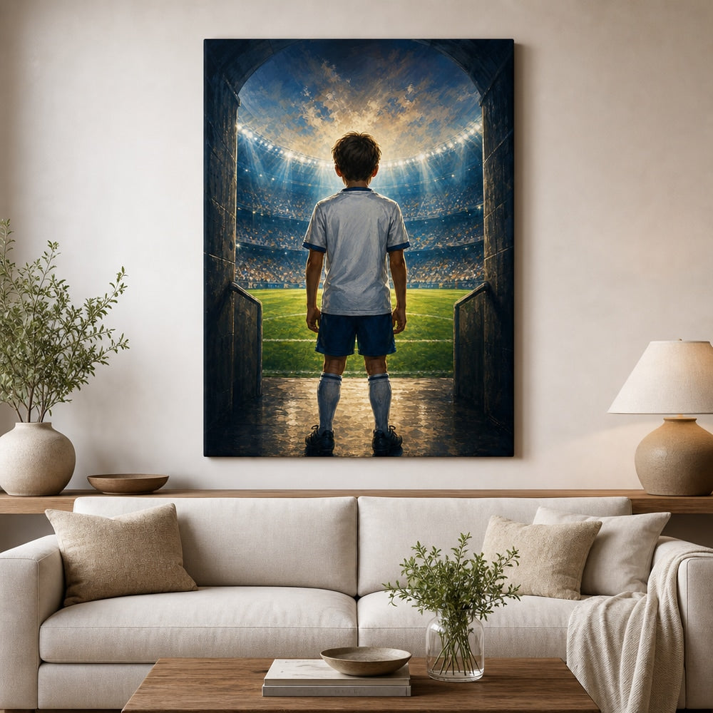 Custom Youth Soccer Dream Tunnel Canvas Wall Art 30×40 inch wrapped canvas wall mockup generated with gpt-image-2