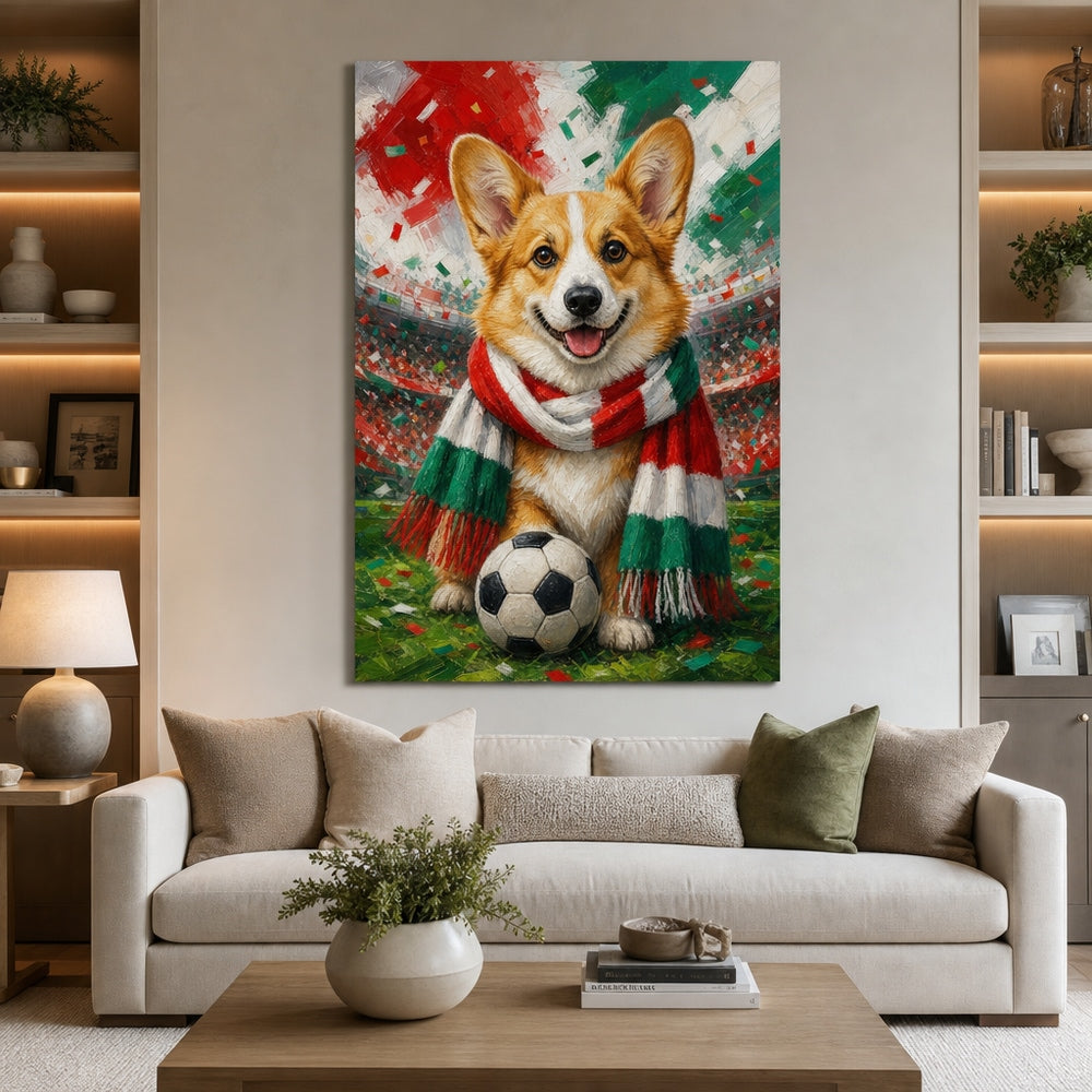 Corgi Soccer Fan Canvas Wall Art 30×40 inch wrapped canvas wall mockup