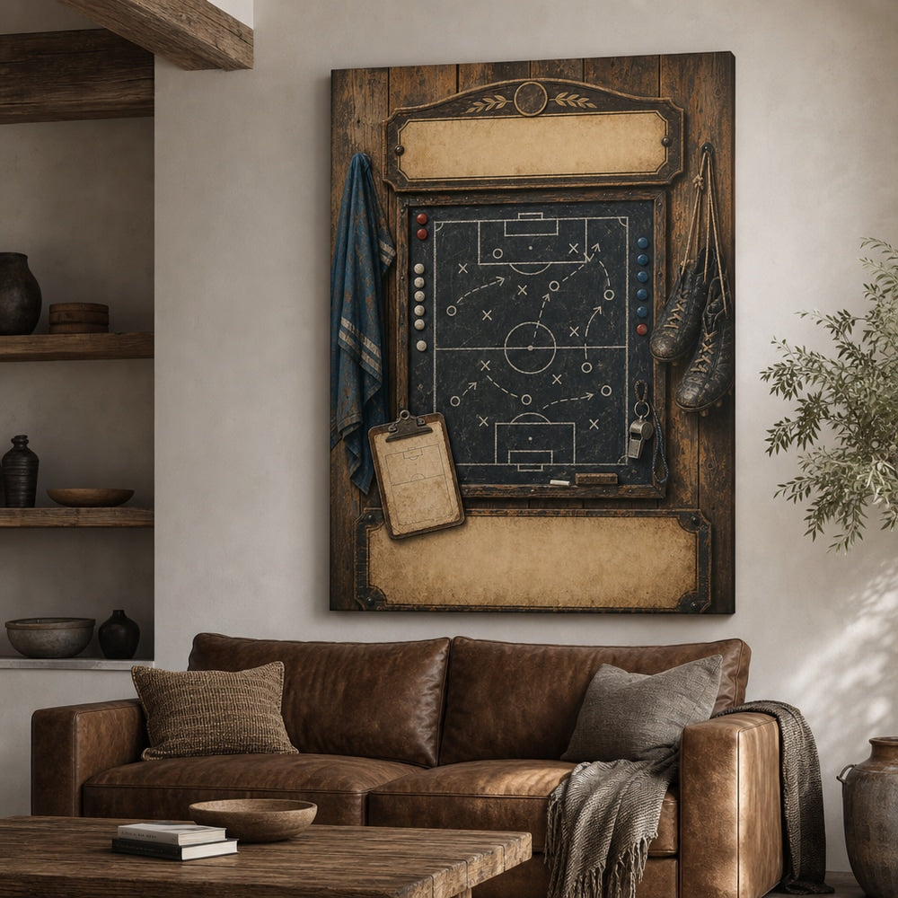 Custom Vintage Soccer Tactics Board Canvas Wall Art 30×40 inch wrapped canvas wall mockup generated with gpt-image-2