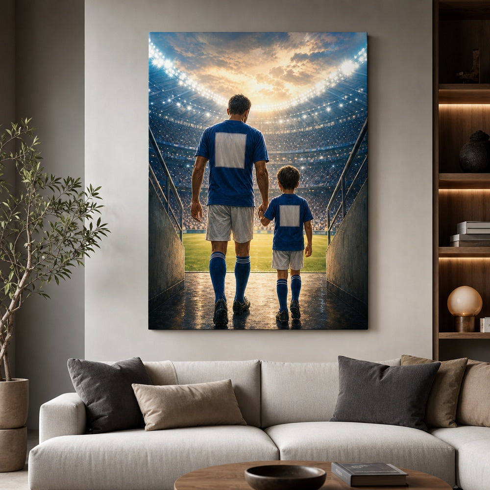 Custom Father and Son Stadium Tunnel Canvas Wall Art 30×40 inch wrapped canvas wall mockup generated with gpt-image-2