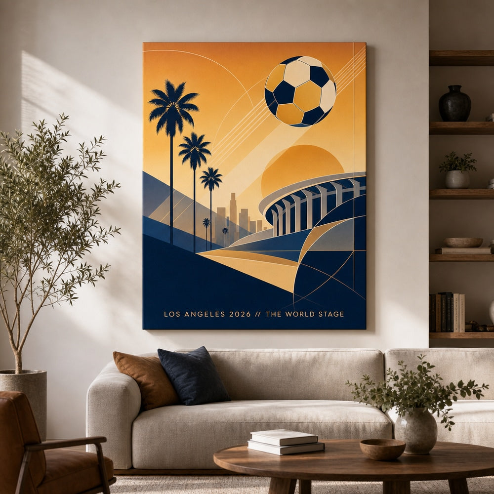 Los Angeles 2026 World Stage Soccer Canvas Wall Art 30×40 inch wrapped canvas wall mockup