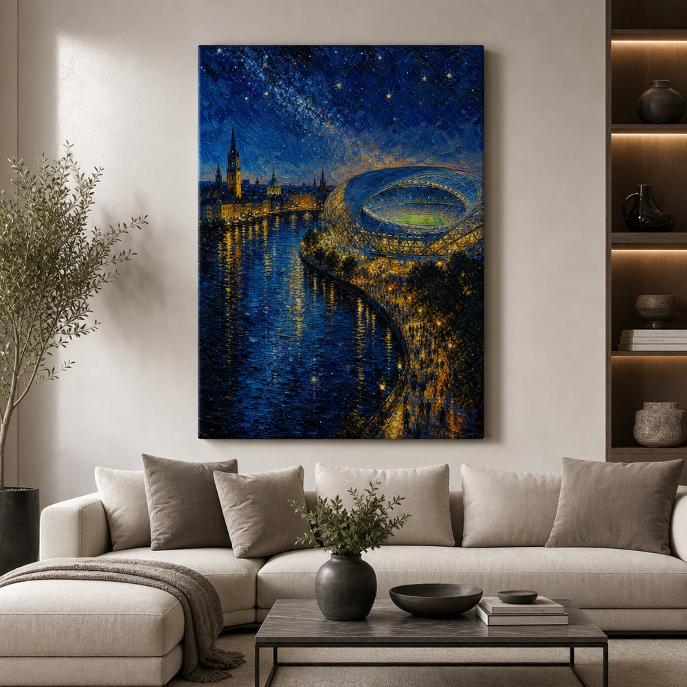 Riverside Starry Stadium Soccer Canvas Wall Art 30×40 inch wrapped canvas wall mockup