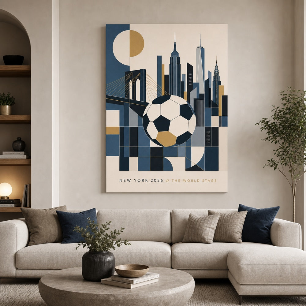 New York 2026 World Stage Soccer Canvas Wall Art 30×40 inch wrapped canvas wall mockup