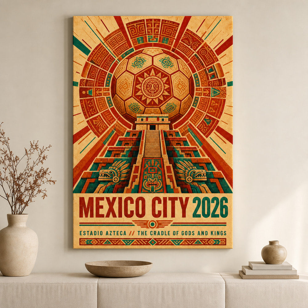 Mexico City 2026 Aztec Totem Soccer Canvas Wall Art 05 30×40 inch wrapped canvas wall mockup