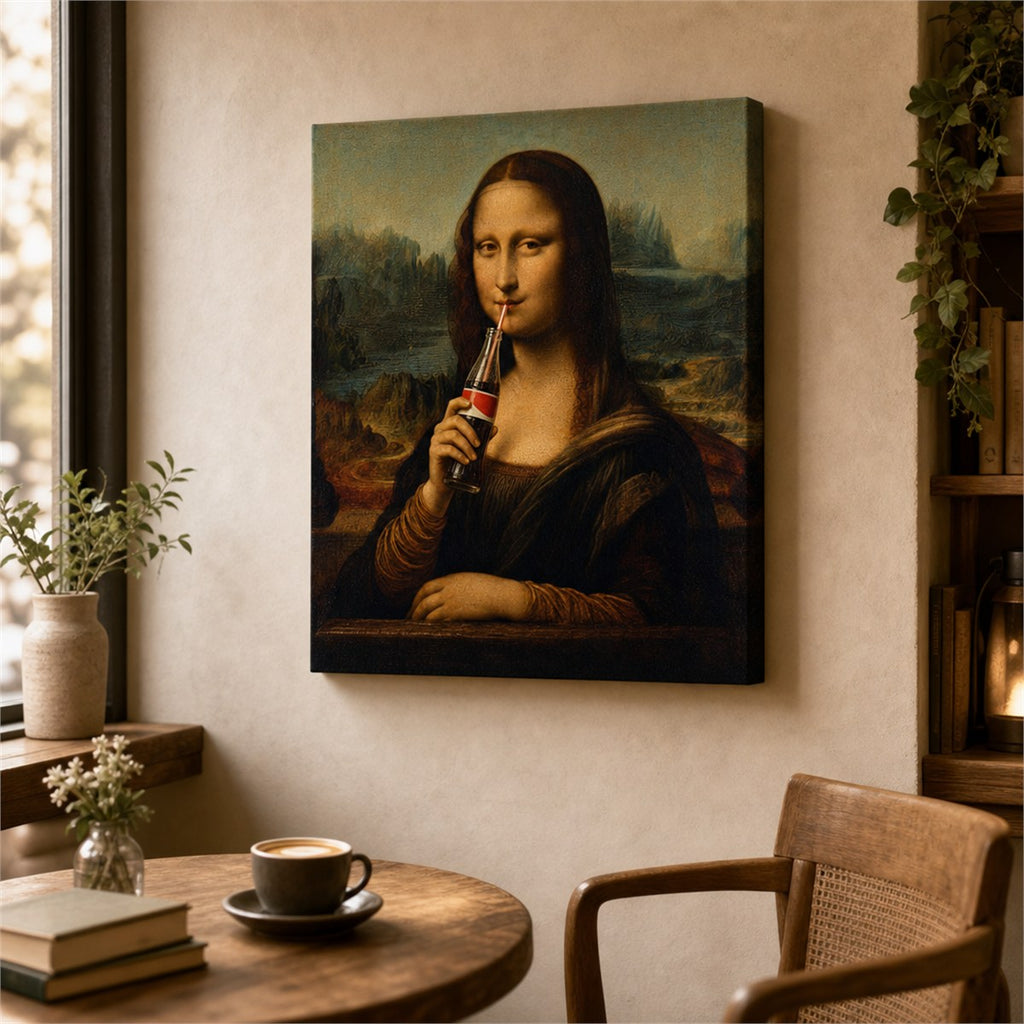 Canvas wall art mockup in cozy cafe reading corner