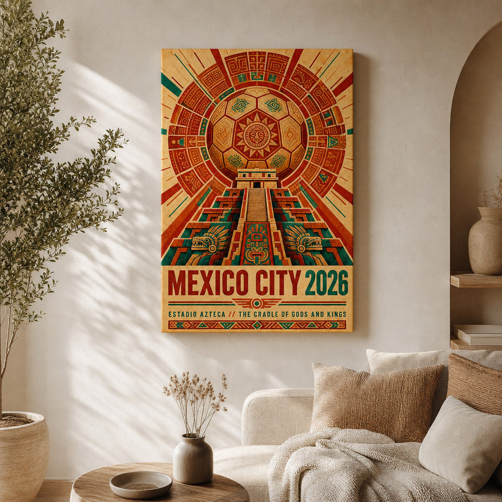 Mexico City 2026 Aztec Totem Soccer Canvas Wall Art 05 wall mockup
