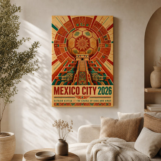 Mexico City 2026 Aztec Totem Soccer Canvas Wall Art 05 wall mockup