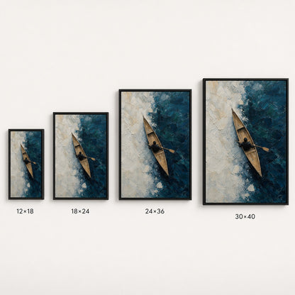 Canoe Ice Water Top View Impasto Wall Art floating frame wall art - 06