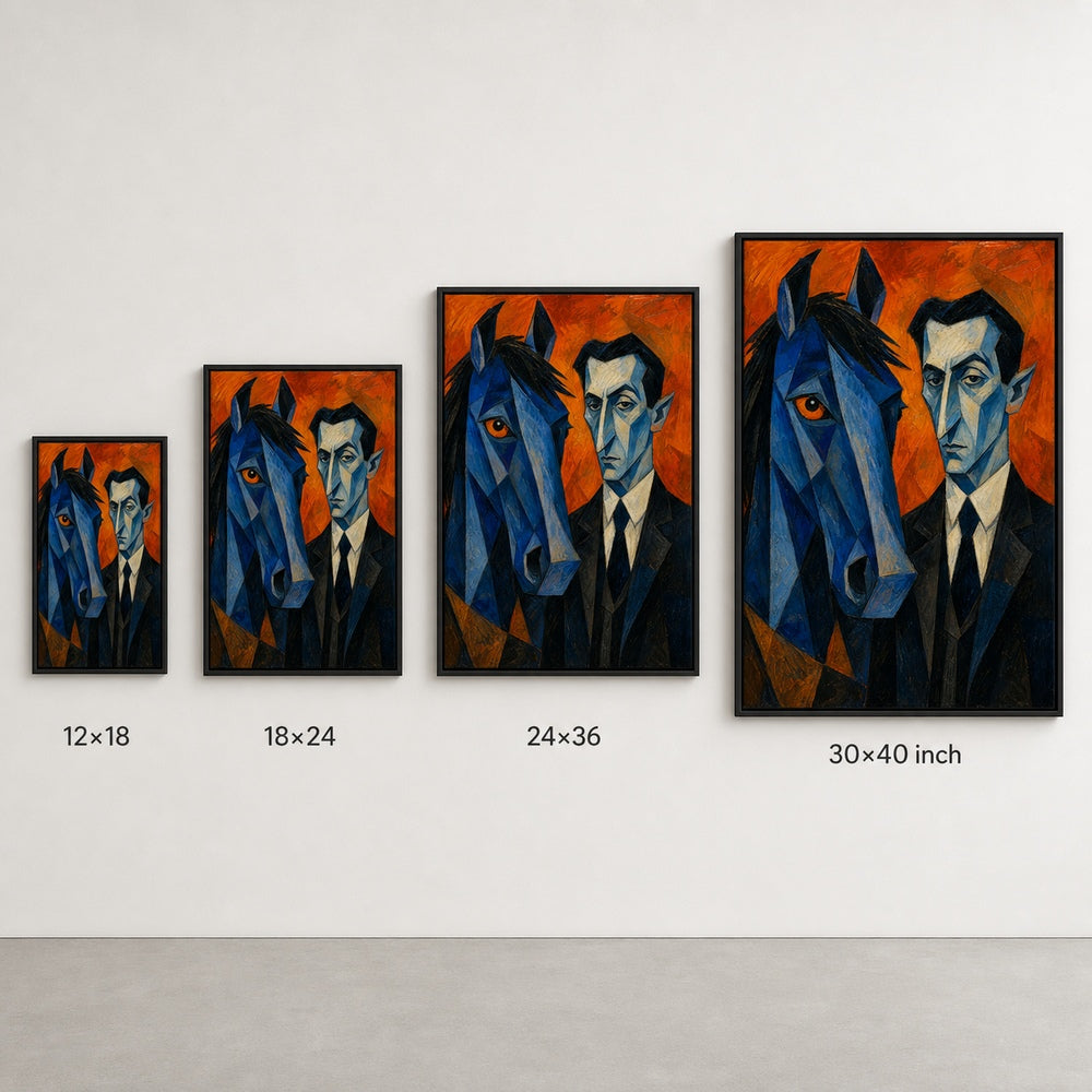 Blue Horse and Suited Man Cubist Wall Art floating frame wall art - 06