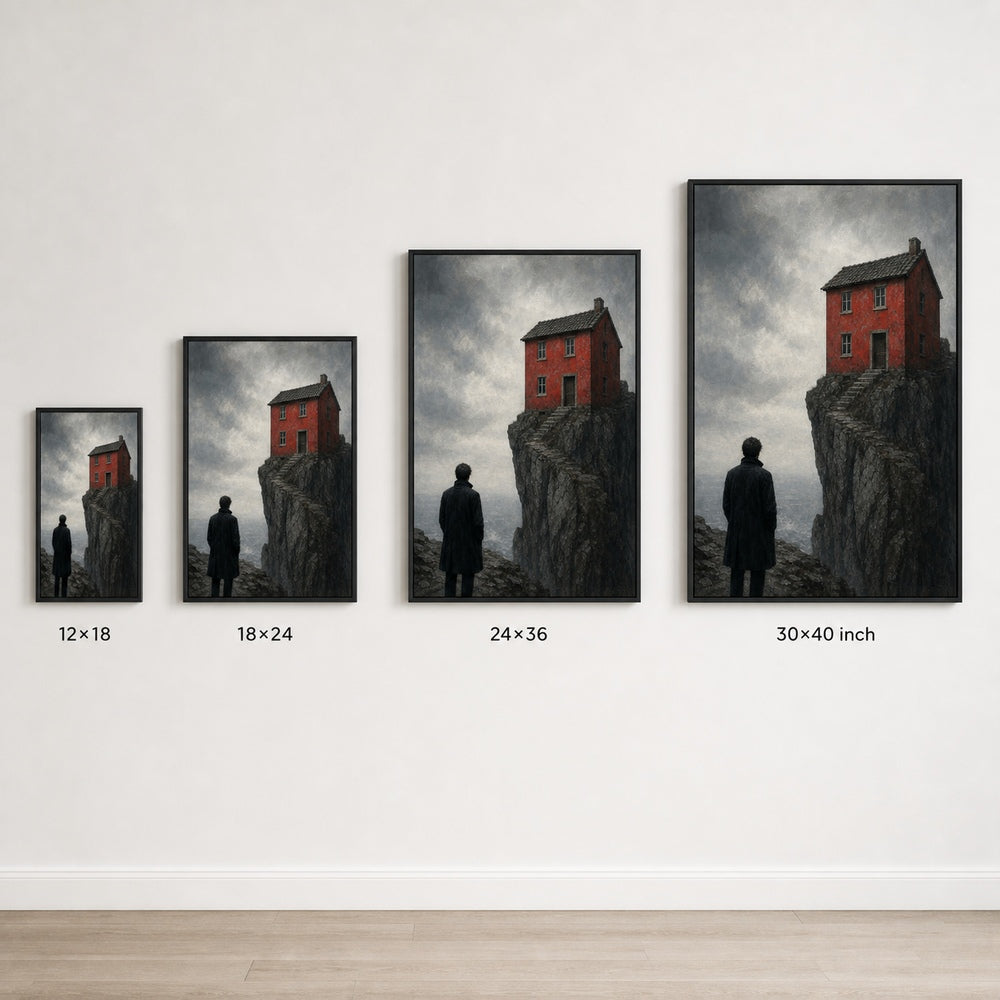 Red House Cliff Black Coat Figure Wall Art floating frame wall art - 06