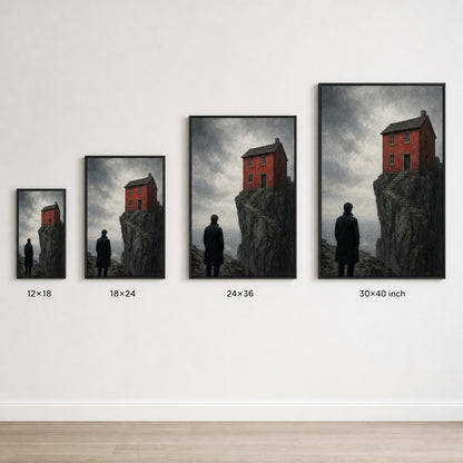 Red House Cliff Black Coat Figure Wall Art floating frame wall art - 06