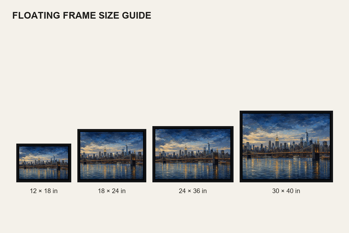 New York Blue Hour Skyline Floating Frame Wall Art - 06_size_comparison