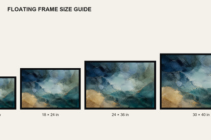Blue Green Mineral Atmosphere Abstract Floating Frame Wall Art - 06_size_comparison