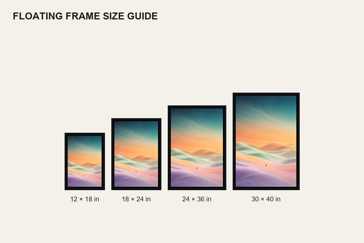 Pastel Solitude Dunes Floating Frame Wall Art - 06_size_comparison