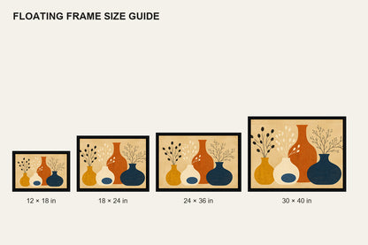 Mid Century Botanical Vases Floating Frame Wall Art - 06_size_comparison