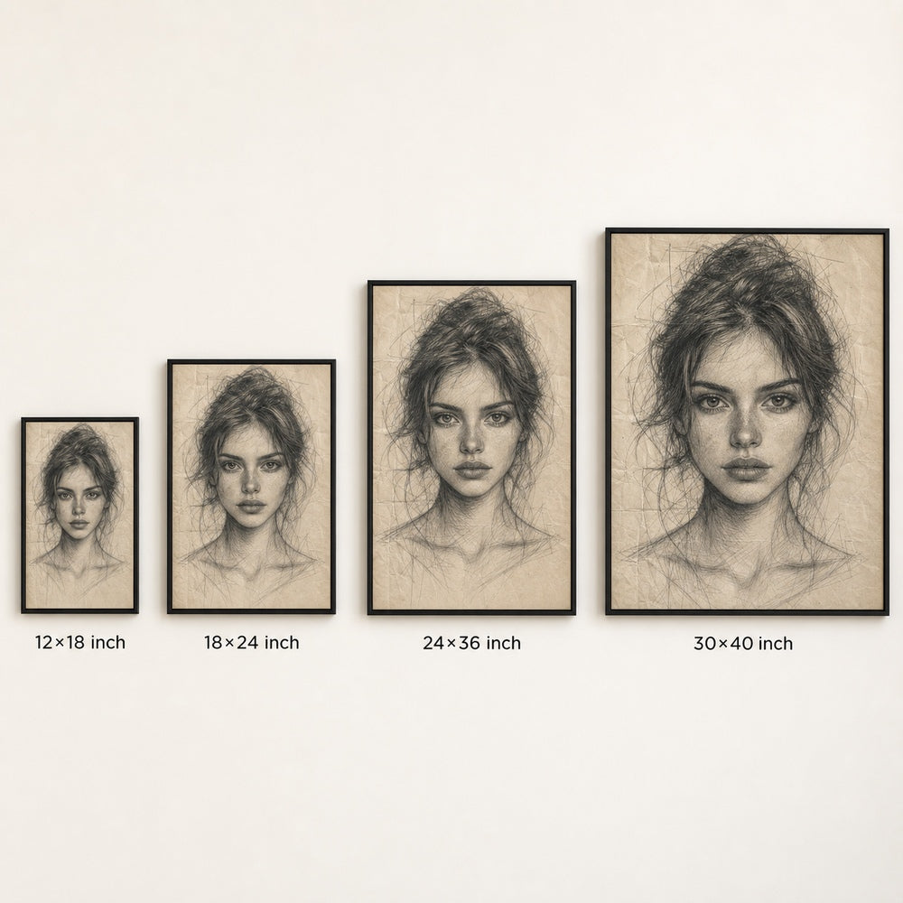 Pencil Front Female Portrait Wall Art floating frame wall art - 06
