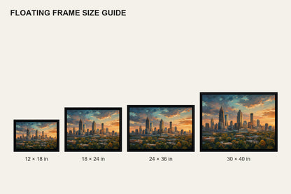 Atlanta Golden Hour Skyline Floating Frame Wall Art - 06_size_comparison