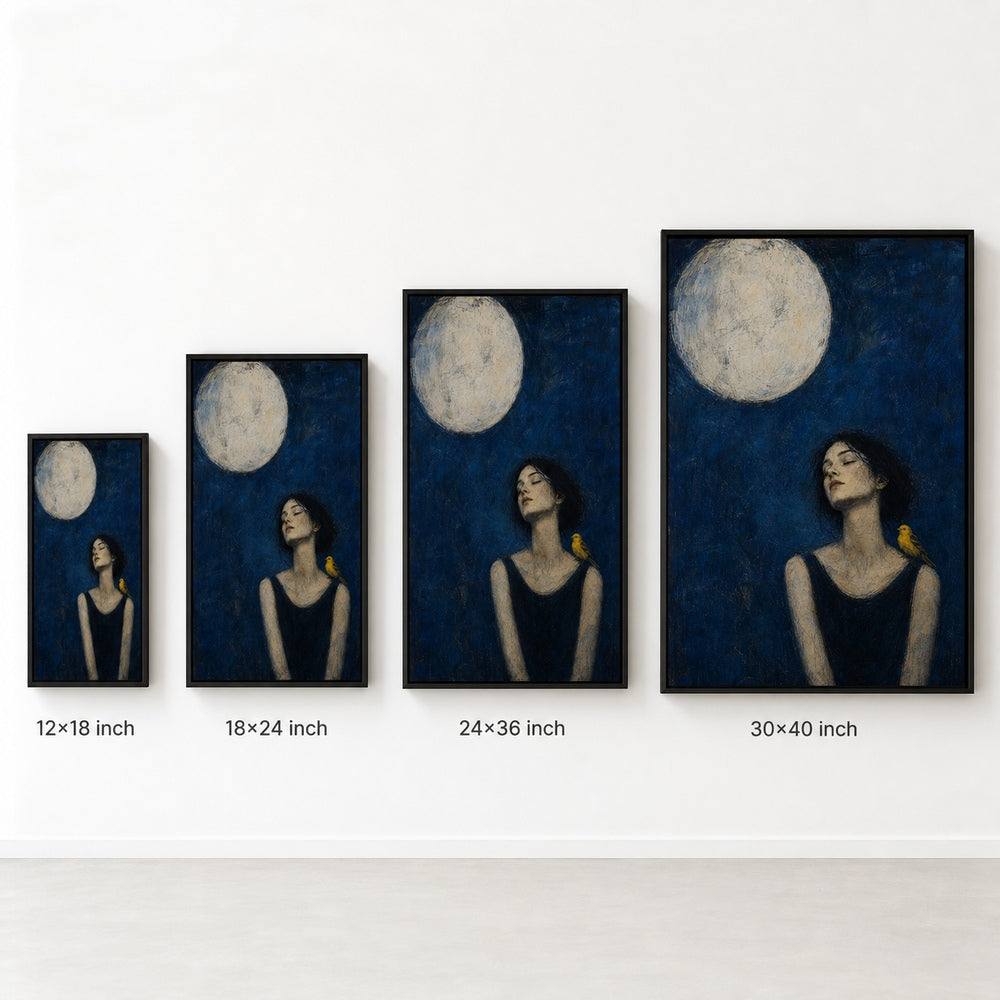 Moonlit Bird Woman Expressionist Wall Art floating frame wall art - 06