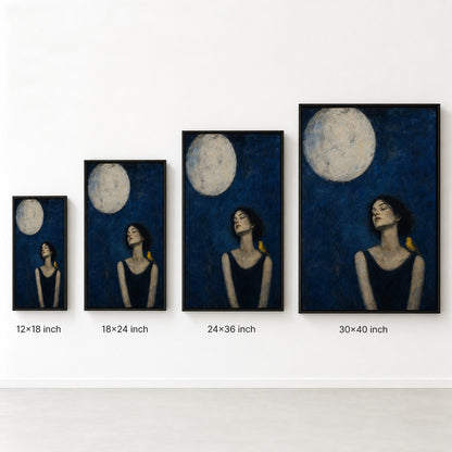 Moonlit Bird Woman Expressionist Wall Art floating frame wall art - 06