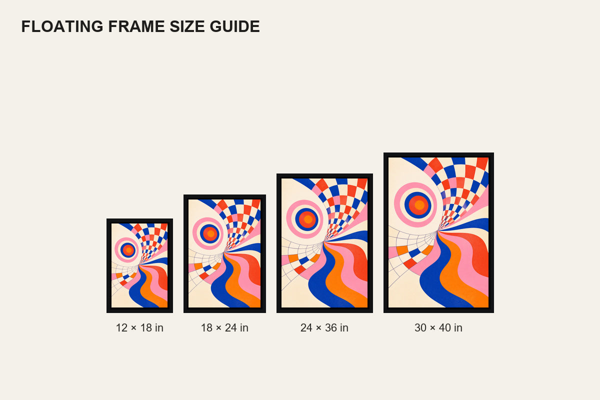 Colorful Optical Illusion Geometric Floating Frame Wall Art - 06_size_comparison