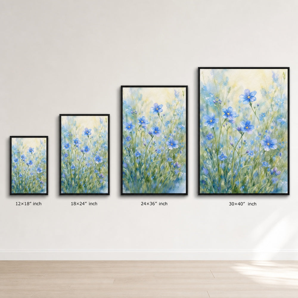 Blue Wildflowers Dreamy Watercolor Wall Art floating frame wall art - 06