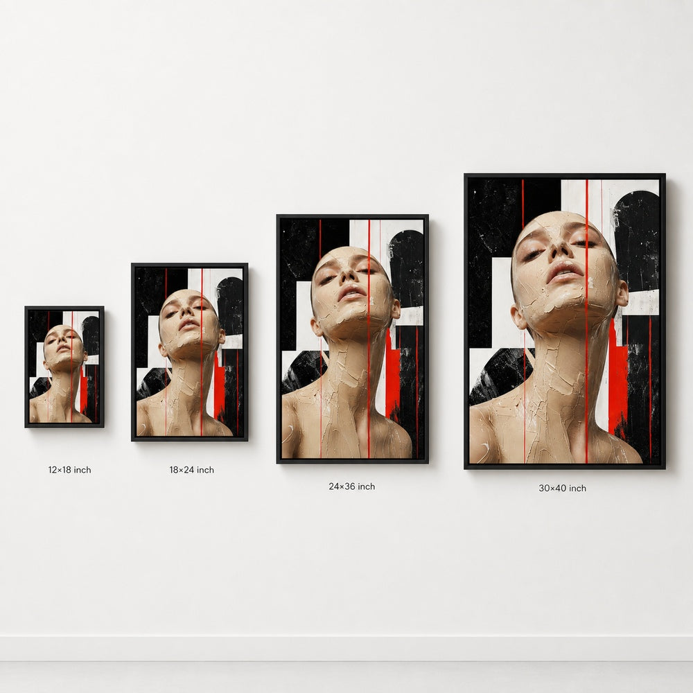 Avant Garde Beige Paste Portrait Red Lines Wall Art floating frame wall art - 06