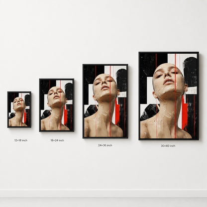 Avant Garde Beige Paste Portrait Red Lines Wall Art floating frame wall art - 06