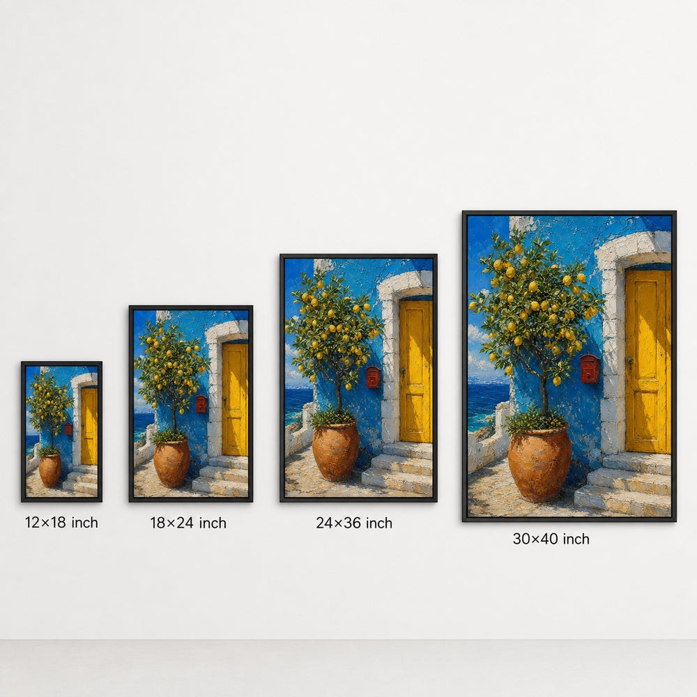 Mediterranean Blue House Lemon Tree Wall Art floating frame wall art - 06