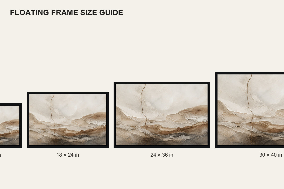 Warm Neutral Mineral Texture Abstract Floating Frame Wall Art - 06_size_comparison