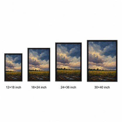 Storm Clouds Over Open Field Floater Frame Canvas Wall Art — size comparison in a floater frame